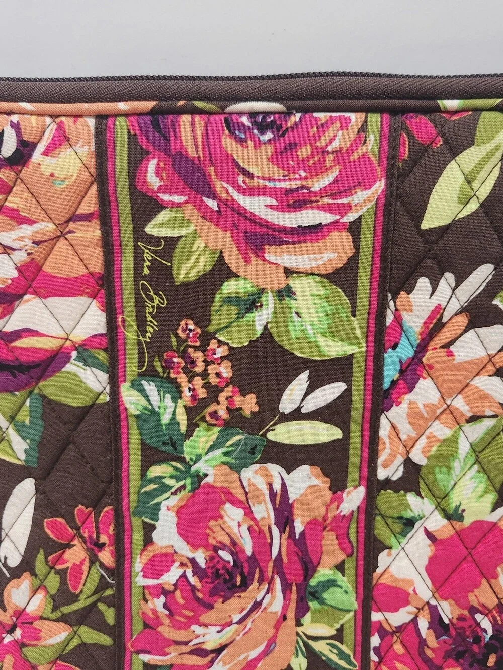 Vera Bradley Retired English Rose Brown Pink Quilted Tech Laptop Sleeve Case - Picture 3 of 11
